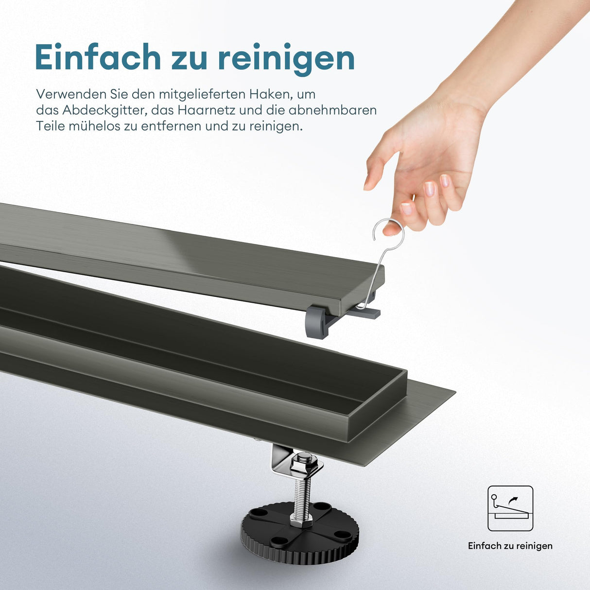 glasvilla Duschrinne Bodenablauf aus Edelstahl | Komplettset Ablaufrinne für Badezimmer | Befliesbar Wasserabfluss 35L/min | Haarsieb KE110