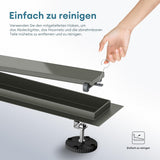 glasvilla Duschrinne Bodenablauf aus Edelstahl | Komplettset Ablaufrinne für Badezimmer | Befliesbar Wasserabfluss 35L/min | Haarsieb KE110