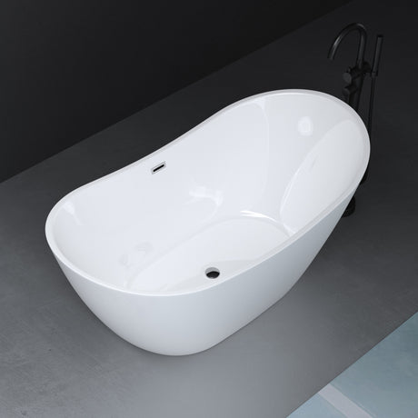 glasvilla freistehende Acryl-Badewanne Oval Standbadewanne Weiß inkl. Push-Open Ablaufgarnitur