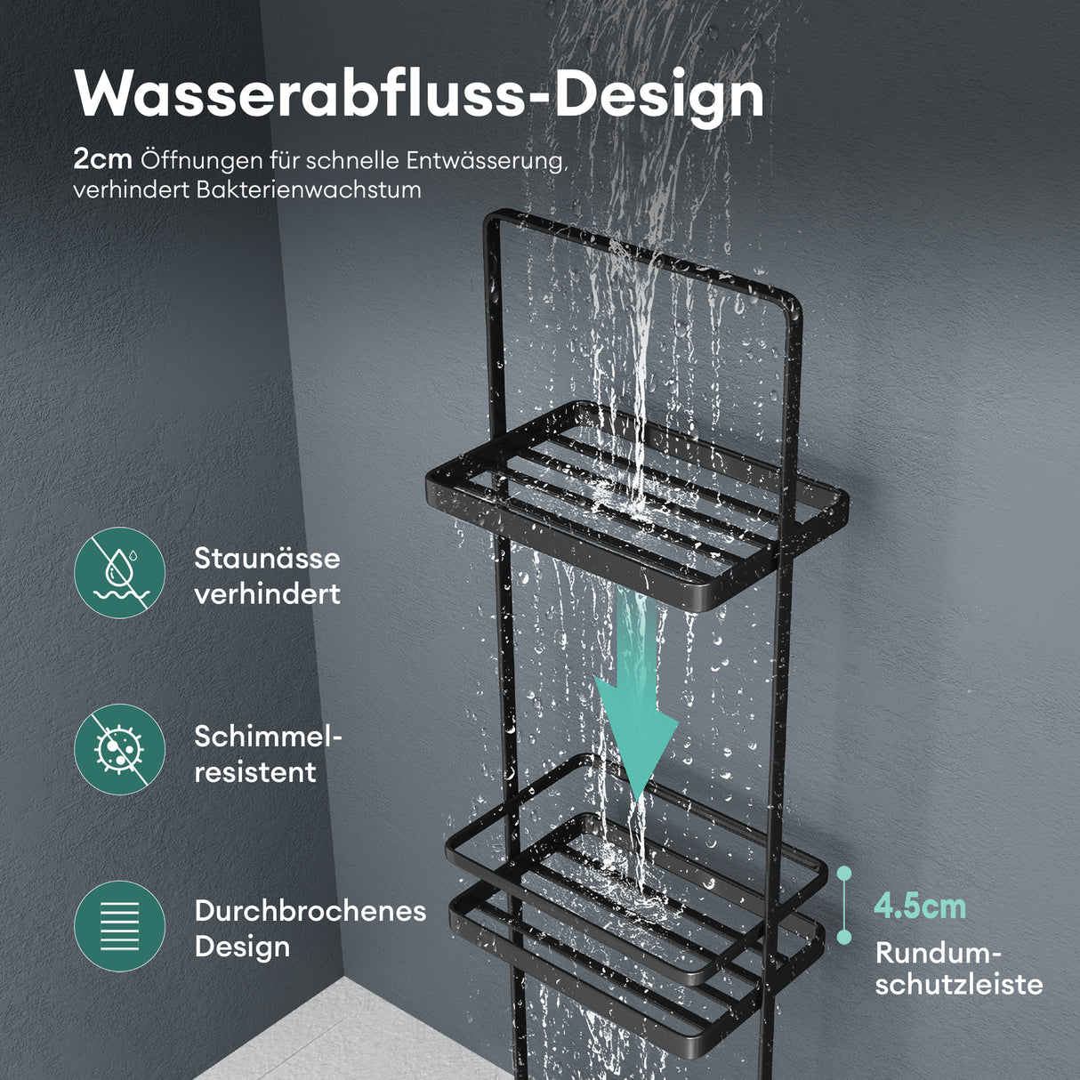 glasvilla Badezimmerregal stehend Badregal Standregal 3-stöckige aus Metall Badezimmerablage schmales Regal 18x12,5x67,3 cm Reglo-02