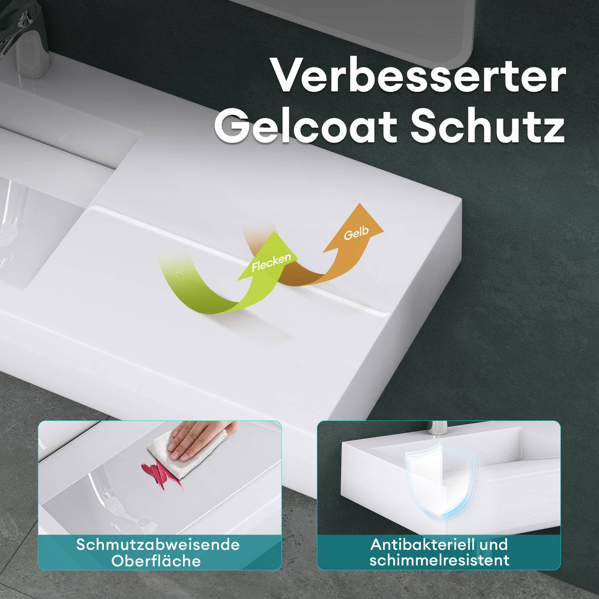 glasvilla Waschbecken Hängewaschbecken Aufsatzwaschbecken Mineralguss rechteckige Form Colossum11