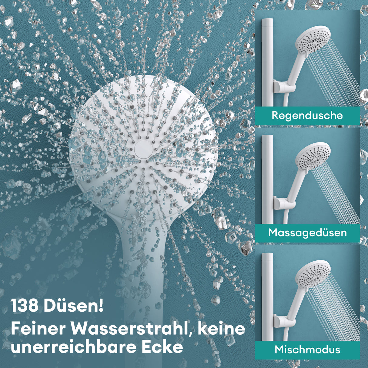 glasvilla Duschsystem mit Thermostat, Duscharmatur Komplettset mit Sicherheitsverriegelung, 3 Strahlarten höhenverstellbar Duschbrause mit Unterauslauf aus Messing  Duschsystem9