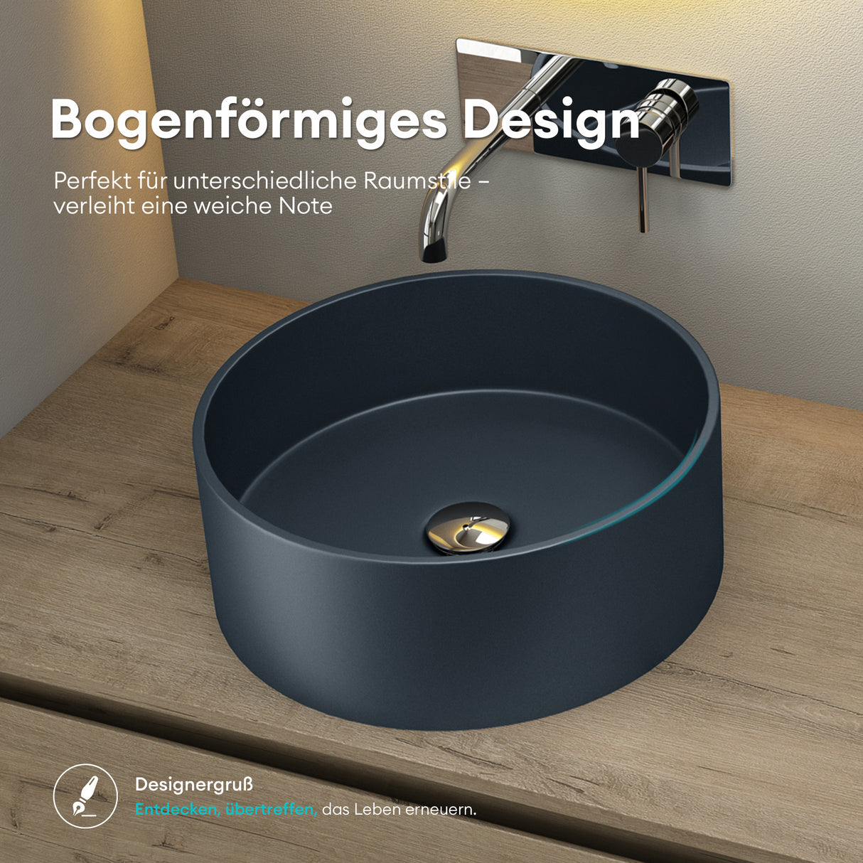 glasvilla 40x40x15cm Waschbecken rund Col804 Aufsatzwaschbecken ohne Hahnloch und Überlauf.. Col804 Moderne Optik- höchste Funktionalität