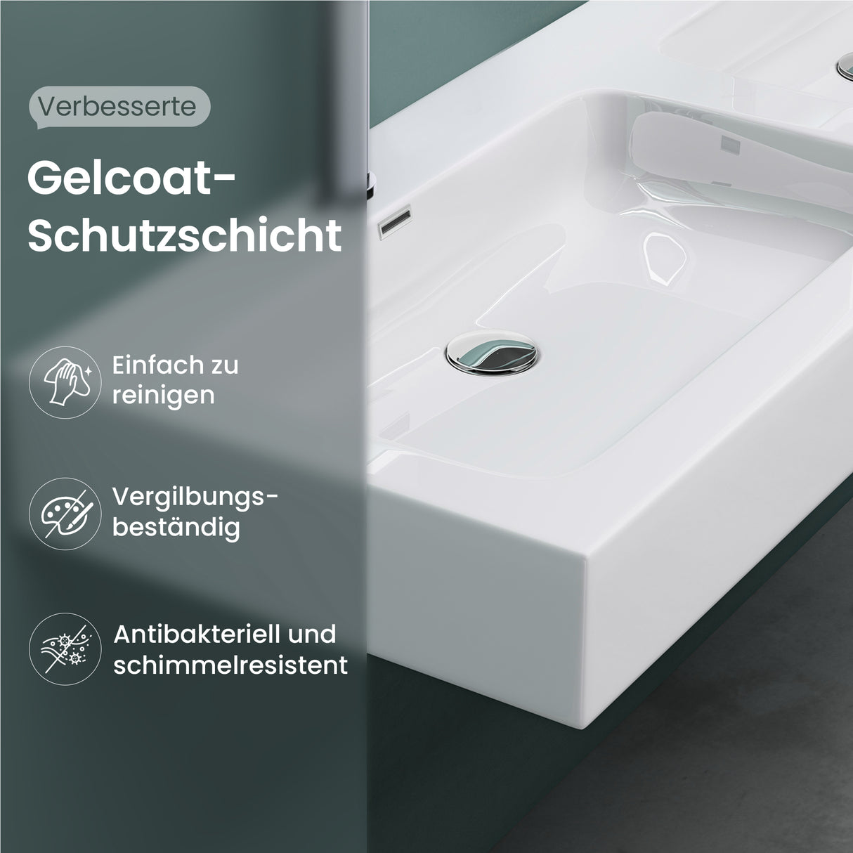 lavabo double Glasvilla, lavabo à poser, lavabo suspendu, lavabo en fonte minérale, meuble-lavabo Col830