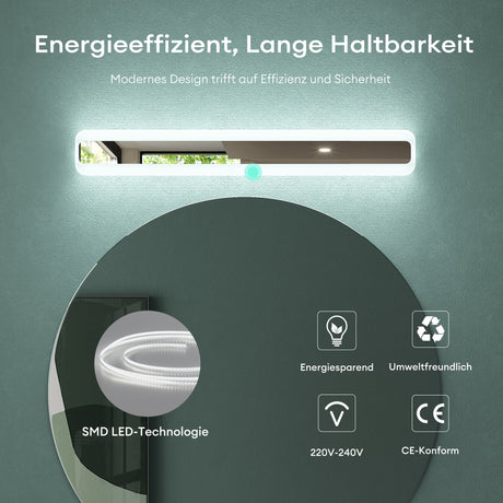 glasvilla Spiegelleuchte LED Badlampe | Spiegellampe, 3000K-6000K Badezimmer Lampe | 3 Farben Dimmbar Schminkleuchte 14W LumaRay
