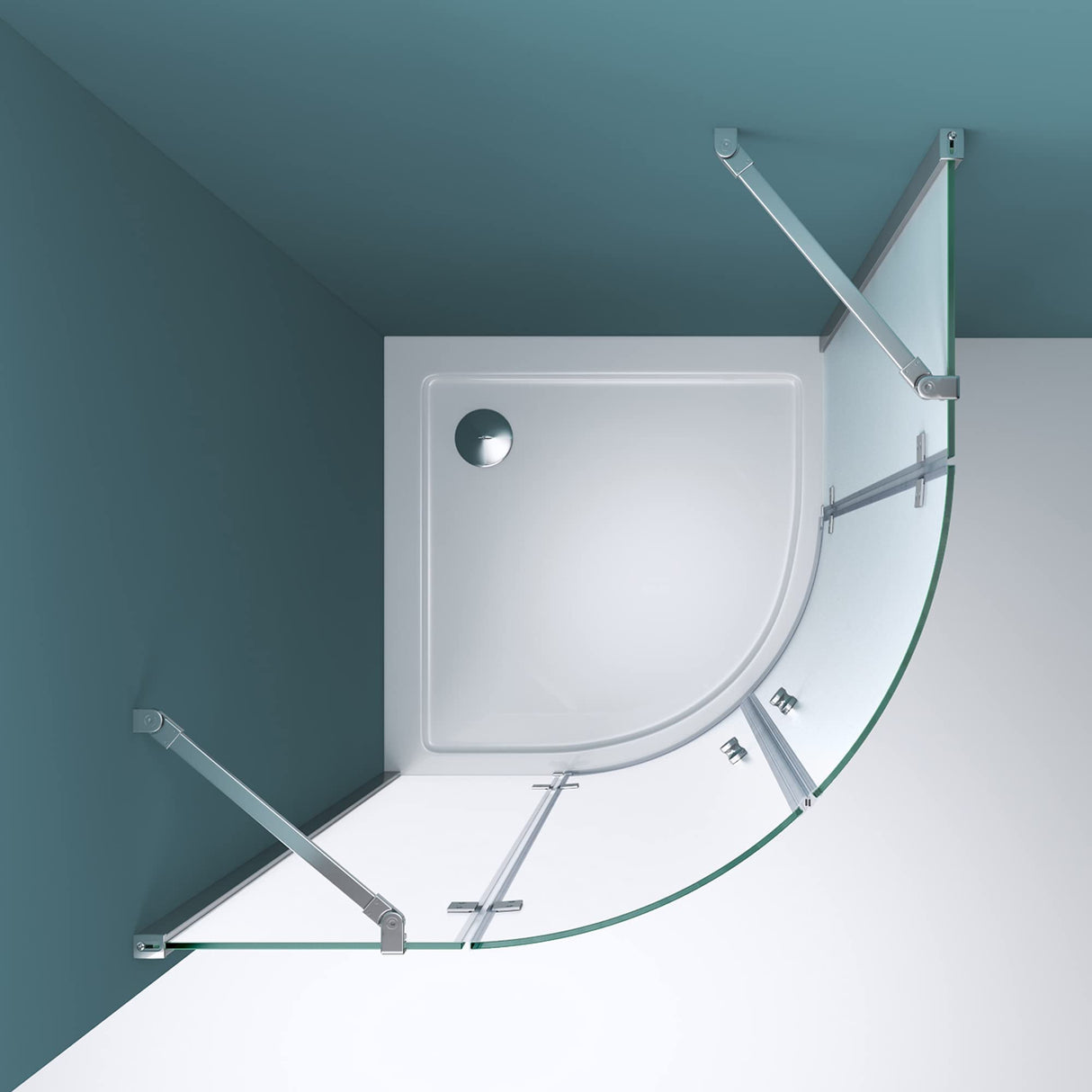 glasvilla Viertelkreis Duschkabine Milchglas Runddusche Duschabtrennung 2 Pendeltüren 6mm ESG-Sicherheitsglas Nano-Beschichtung Ravenna02K+VS