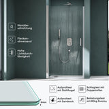 glasvilla Duschtür Nischentür Dusche Duschabtrennung Duschkabine Schwingtür 180° ESG-Sicherheitsglas mit Hebe- und Senkmechanismus Klarglas und Satiniert Streifen Teramo24K+MS D Neu