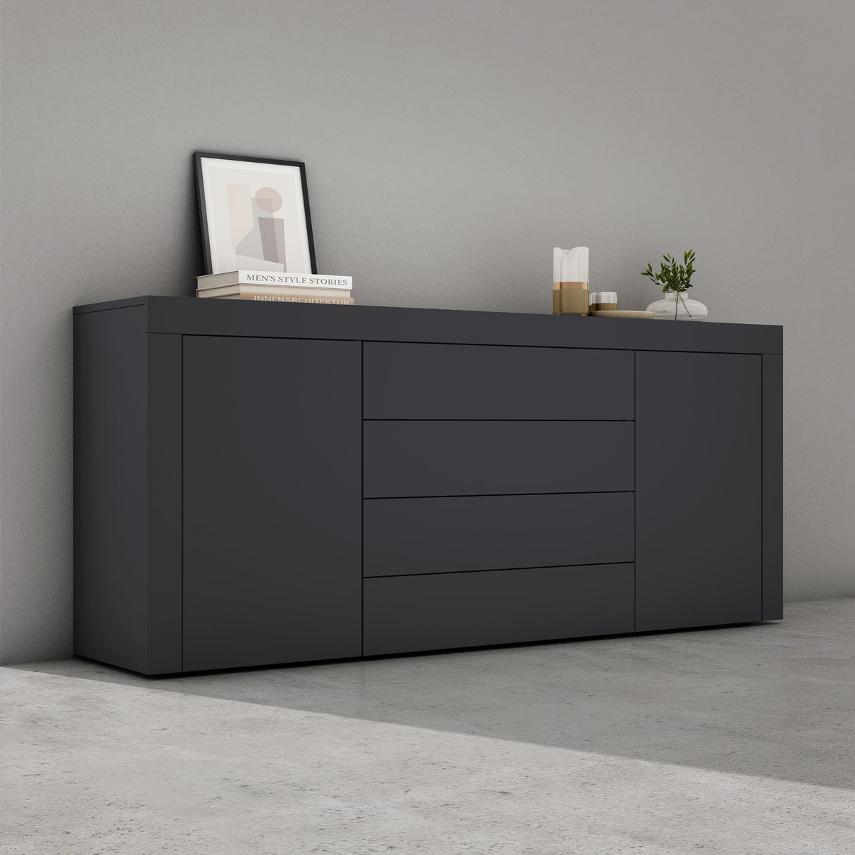 glasvilla Sideboard Aufbewahrungsschrank BTH: 167x36x70 cm mit 2 Schränken und 4 Schubladen Kommode Mehrzweckschrank Möbel Schrank03