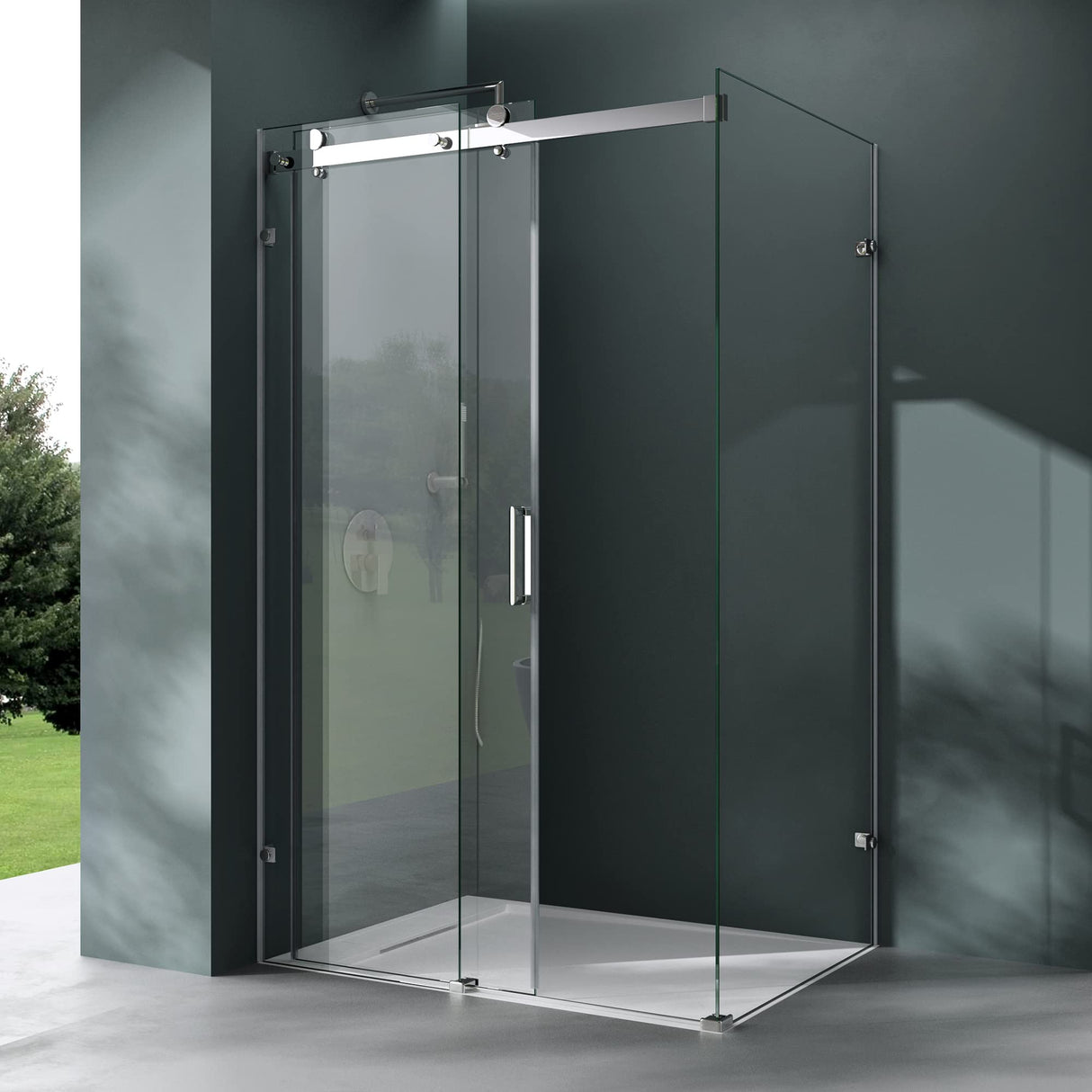 glasvilla Duschkabine Schiebetür Eckdusche 8mm ESG mit NANO-Beschichtung 4-Punkt Halterung Dusche Rav17-2K