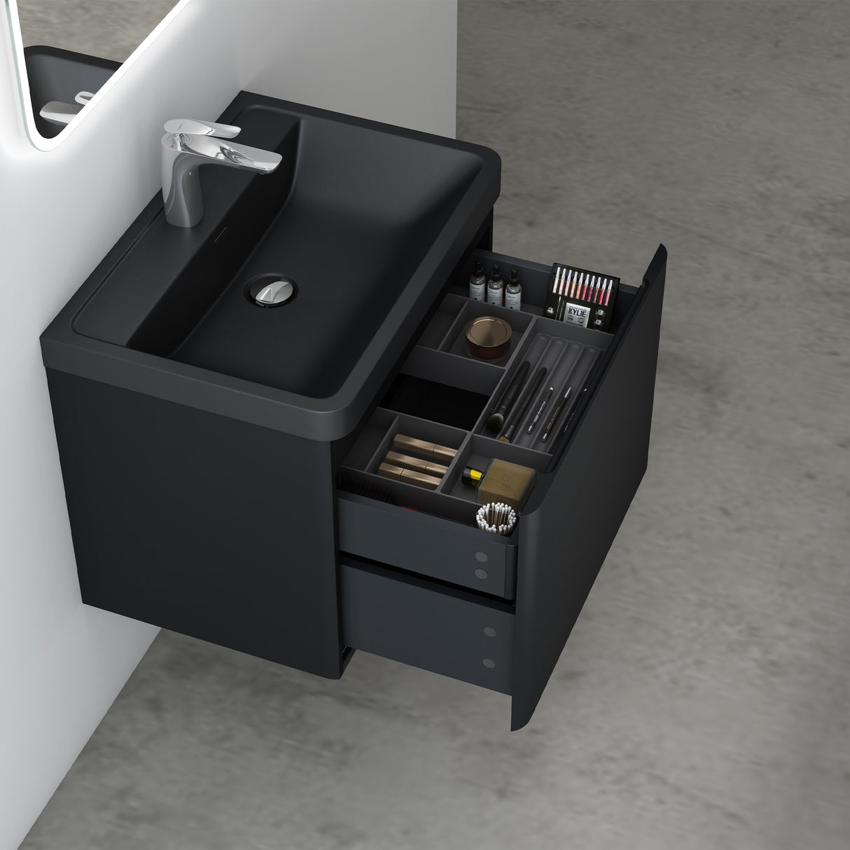 glasvilla Badmöbel-Set Waschbeckenunterschrank mit Softclose Schubladen inkl. Mineralguss Waschbecken Ancona