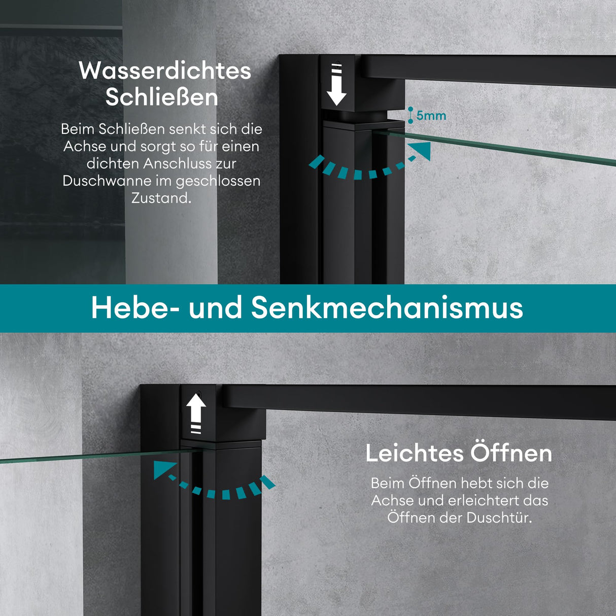 glasvilla Duschtür Nischentür dusche Duschabtrennung Chrom und Schwarz Duschkabine Schwingtür 180° Doppeltür 8mm ESG Nano-Beschichtung Klarglas mit Hebe- und Senkmechanismus Teramo66
