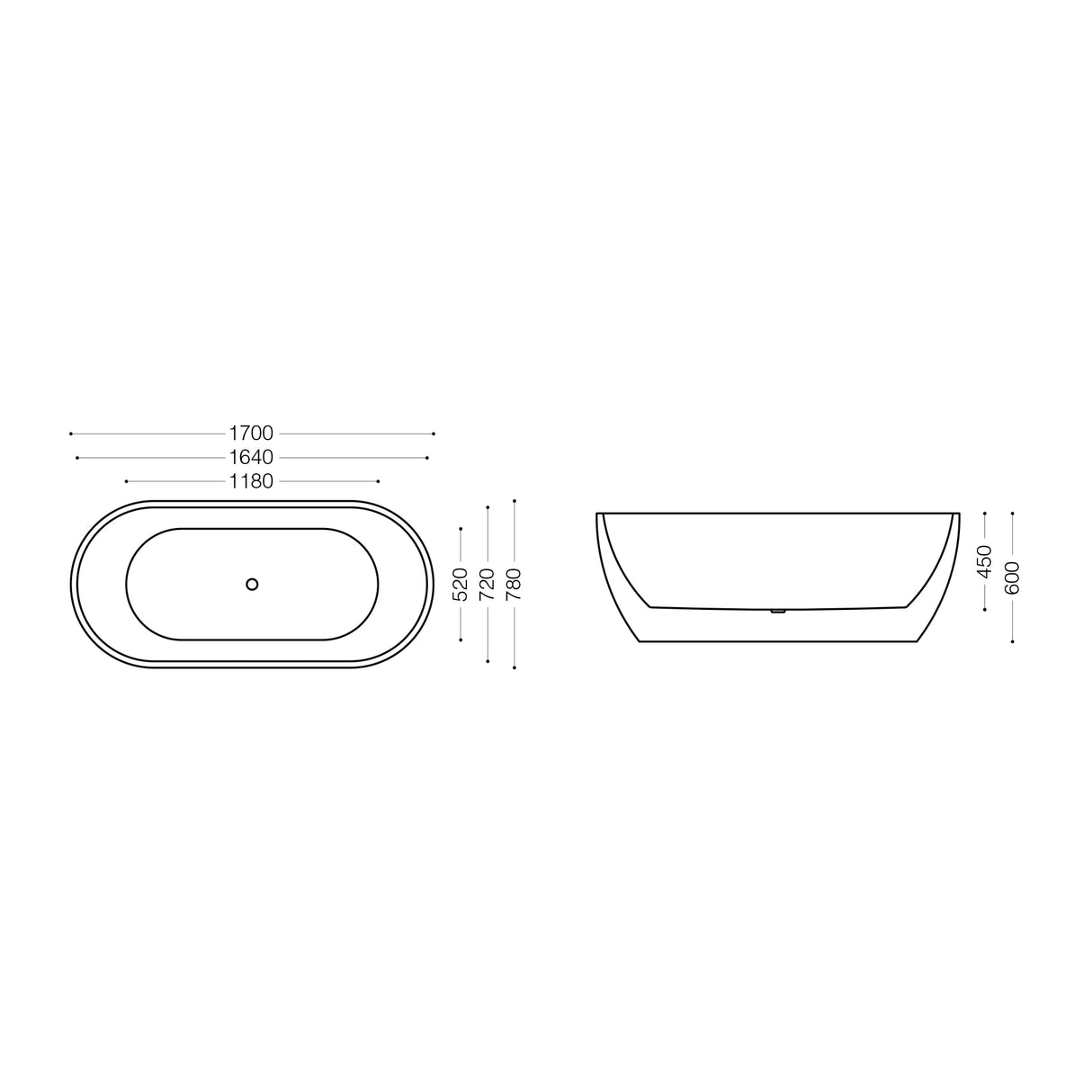 glasvilla freistehende Acryl-Badewanne Oval Standbadewanne Weiß inkl. Push-Open Ablaufgarnitur