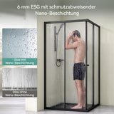 glasvilla Duschkabine mit Doppel-Schiebetür Duschtür Eckeinstieg Echtglas Lotuseffekt 6mm ESG-Sicherheitsglas Ravenna16K Schwarz