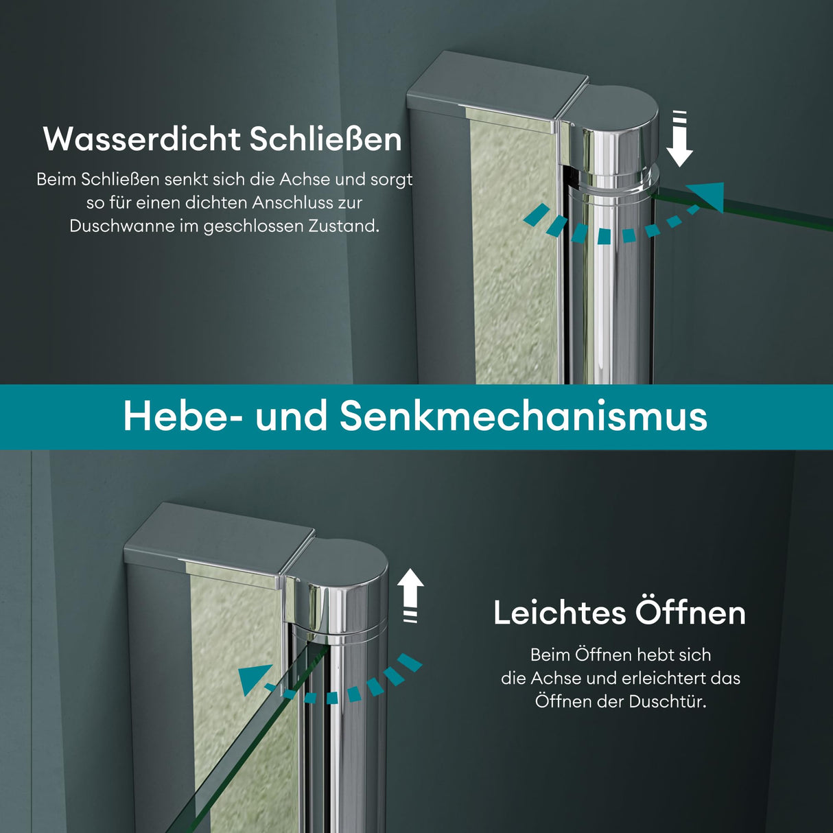 glasvilla Duschtür Nischentür Dusche Duschabtrennung Duschkabine Schwingtür 180° ESG-Sicherheitsglas mit Hebe- und Senkmechanismus Klarglas und Satiniert Streifen Teramo24K+MS D Neu
