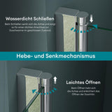 glasvilla Duschtür Nischentür Dusche Duschabtrennung Duschkabine Schwingtür 180° ESG-Sicherheitsglas mit Hebe- und Senkmechanismus Klarglas und Satiniert Streifen Teramo24K+MS D Neu