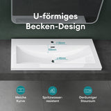 glasvilla Waschbecken Einbauwaschbecken Waschschale Waschtisch Mineralguss Rechteckig 1 Armaturenloch Überlauf-Funktion Col01