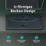glasvilla Waschbecken Einbauwaschbecken Waschschale Waschtisch Mineralguss Rechteckig 1 Armaturenloch Überlauf-Funktion Col01