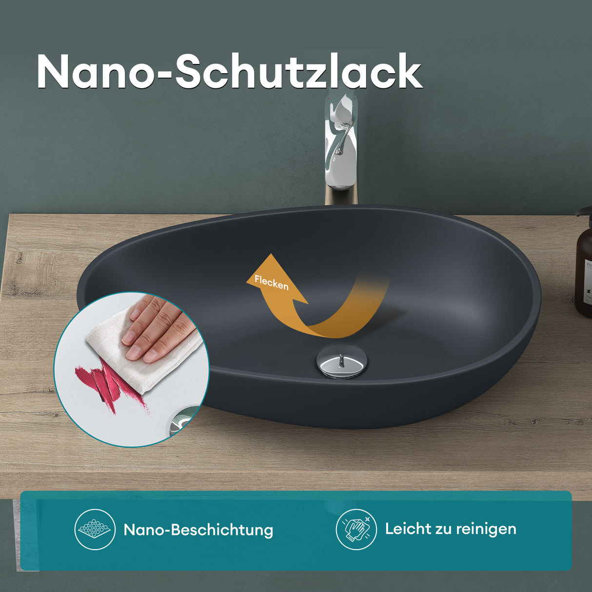 glasvilla Waschbecken oval Aufsatzwaschbecken ohne Hahnloch und Überlauf Col809