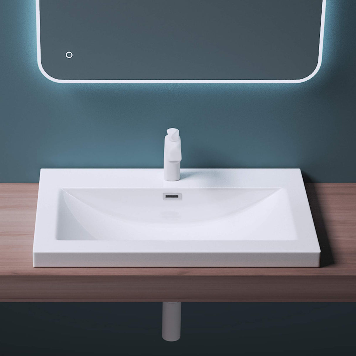 glasvilla Waschbecken Einbauwaschbecken Waschschale Waschtisch Mineralguss Rechteckig 1 Armaturenloch Überlauf-Funktion Col01