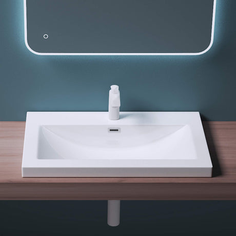 glasvilla Waschbecken Einbauwaschbecken Waschschale Waschtisch Mineralguss Rechteckig 1 Armaturenloch Überlauf-Funktion Col01