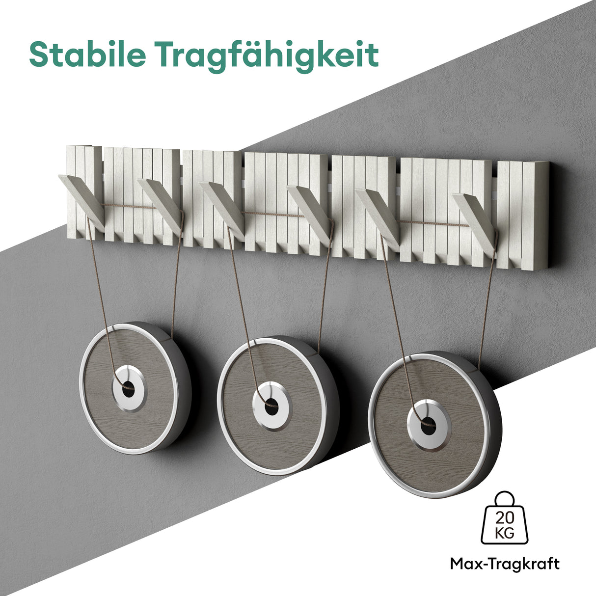 Glasvilla Design – Perchero de pared de madera con 7 ganchos magnéticos abatibles Twigro-01