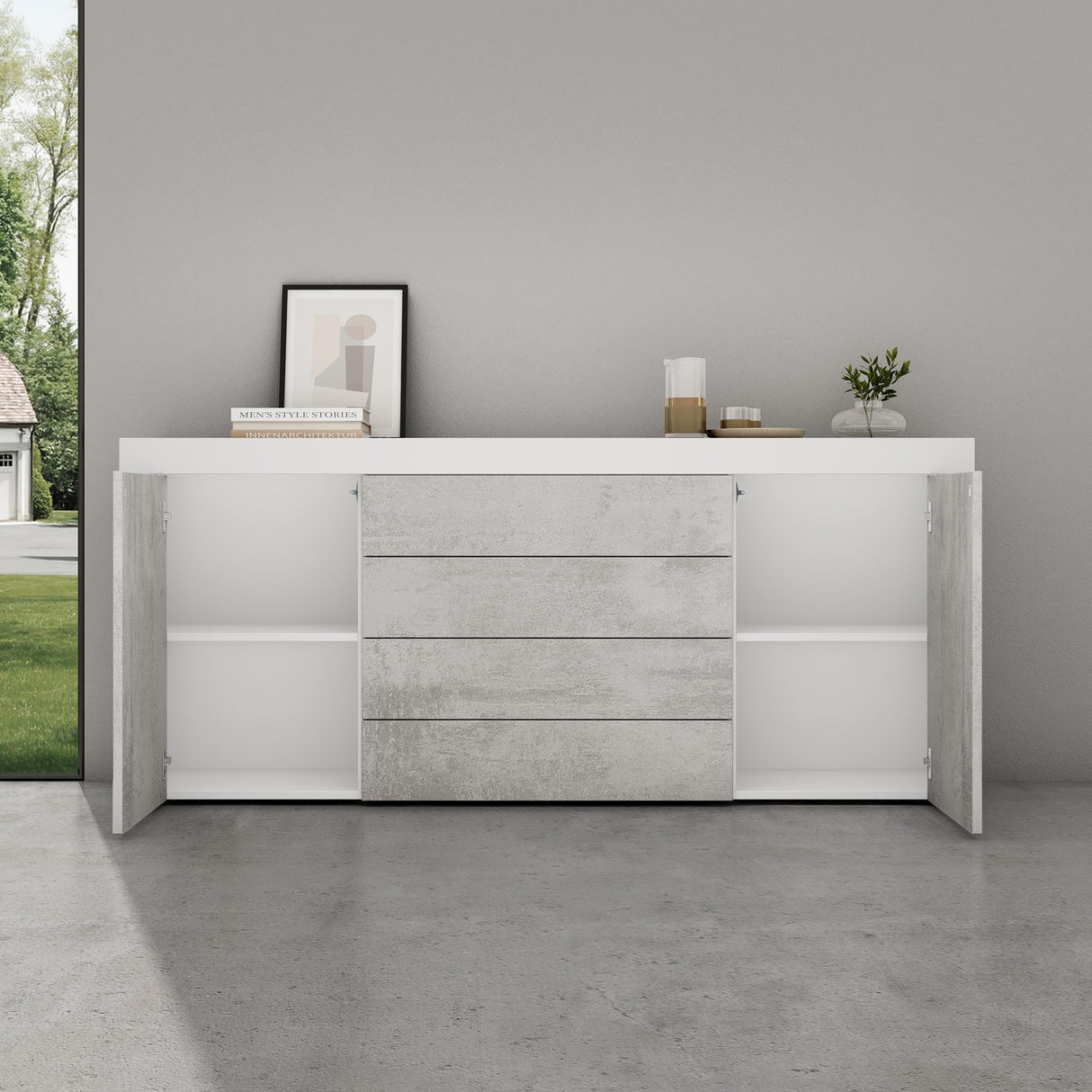 glasvilla Sideboard Aufbewahrungsschrank BTH: 167x36x70 cm mit 2 Schränken und 4 Schubladen Kommode Mehrzweckschrank Möbel Schrank03