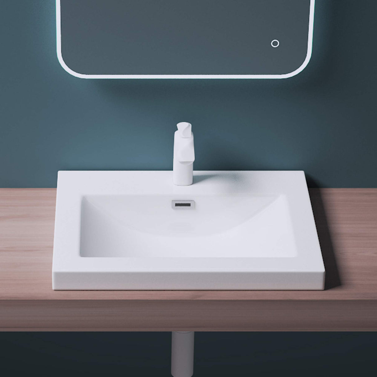 glasvilla Waschbecken Einbauwaschbecken Waschschale Waschtisch Mineralguss Rechteckig 1 Armaturenloch Überlauf-Funktion Col01