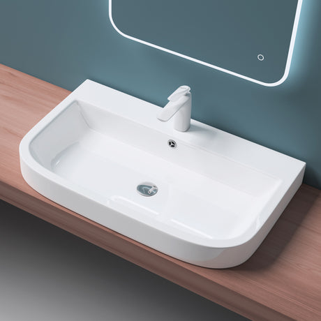 glasvilla Waschbecken Aufsatzwaschbecken Hängewaschbecken Brüssel5021 BTH: 81x49x18cm Weiß aus Keramik inkl. Nano-Beschichtung