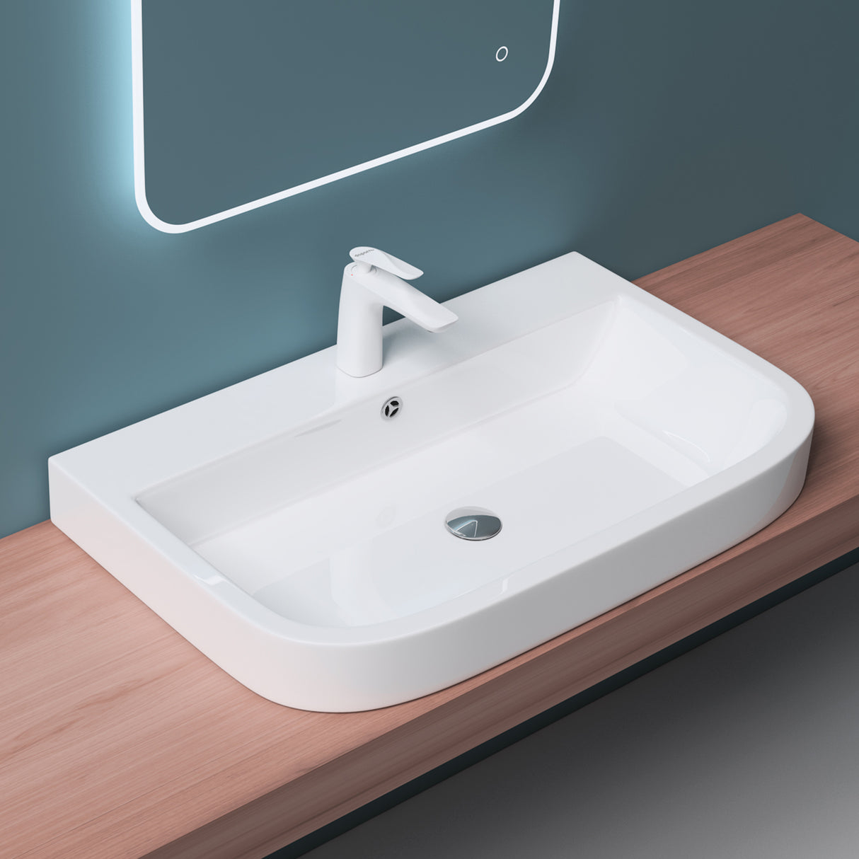 glasvilla Waschbecken Aufsatzwaschbecken Hängewaschbecken Brüssel5021 BTH: 81x49x18cm Weiß aus Keramik inkl. Nano-Beschichtung