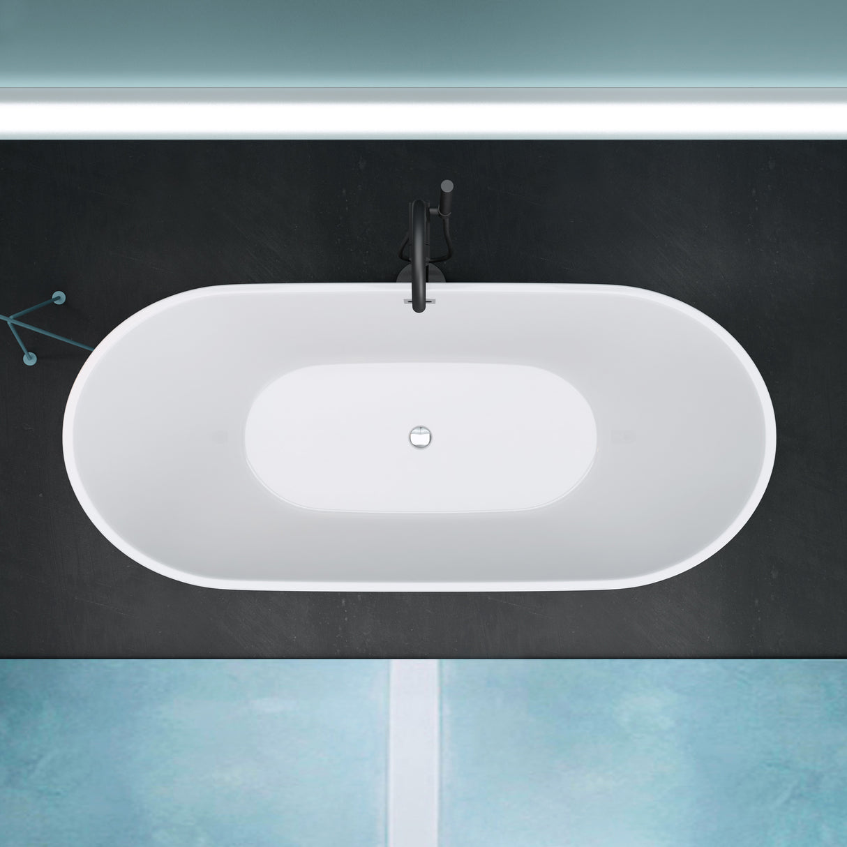 glasvilla freistehende Acryl-Badewanne Oval Standbadewanne Weiß inkl. Push-Open Ablaufgarnitur