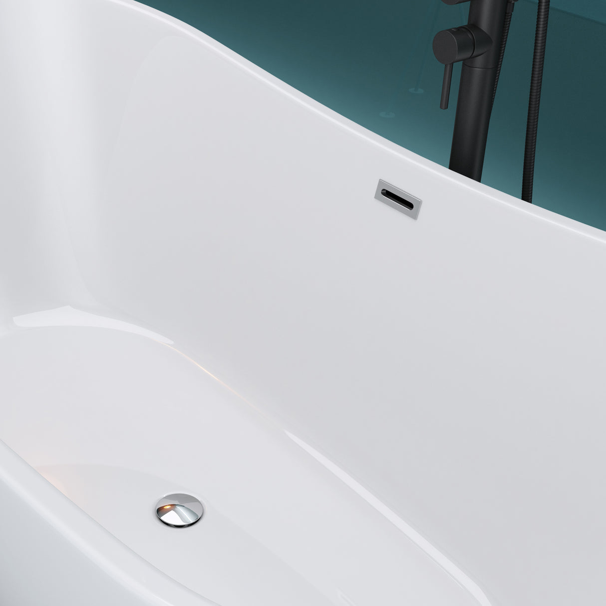 glasvilla freistehende Acryl-Badewanne Oval Standbadewanne Weiß inkl. Push-Open Ablaufgarnitur