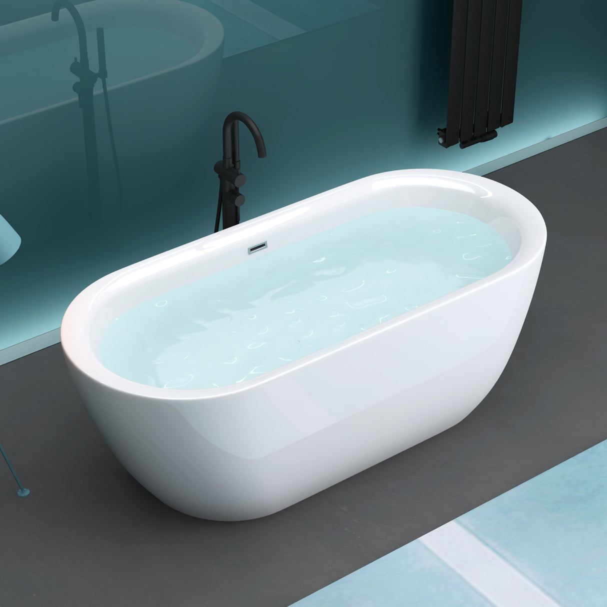 glasvilla Freistehende Badewanne Acryl Oval Acryl-Standbadewanne inkl. Pop Up Ablaufgarnitur Weiß