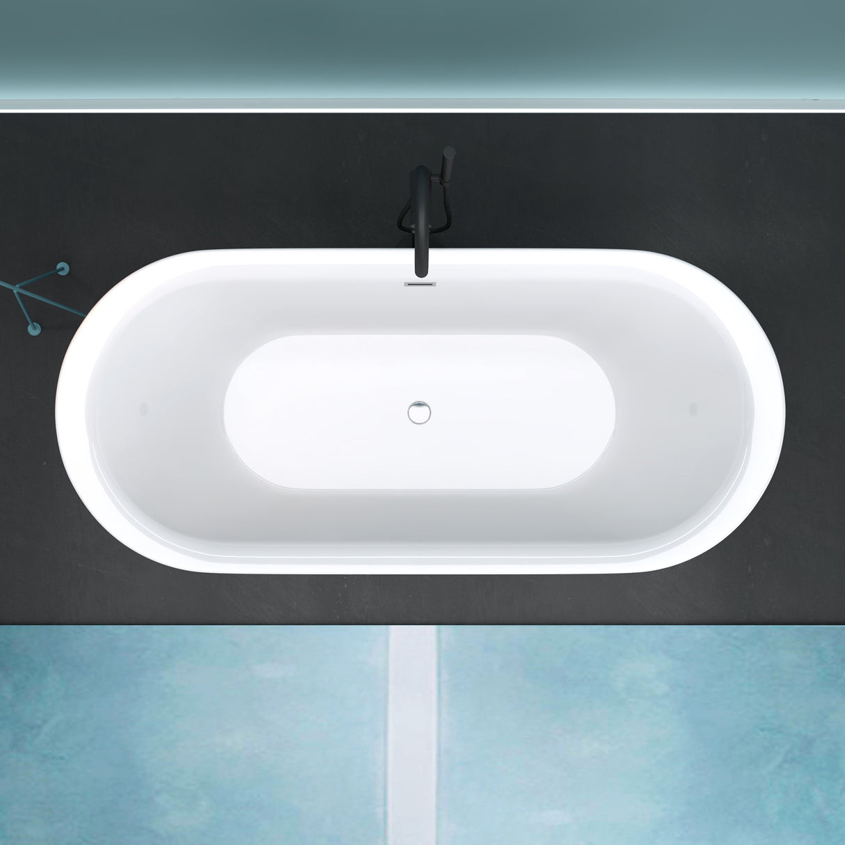 glasvilla Freistehende Badewanne Acryl Oval Acryl-Standbadewanne inkl. Pop Up Ablaufgarnitur Weiß