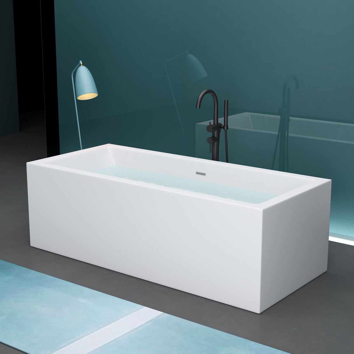 glasvilla freistehende Acryl-Badewanne Oval Standbadewanne Weiß inkl. Push-Open Ablaufgarnitur