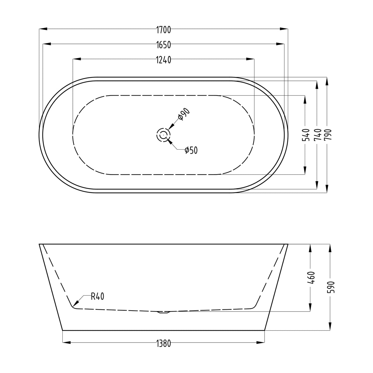 glasvilla Freistehende Badewanne Acryl Oval Acryl-Standbadewanne inkl. Pop Up Ablaufgarnitur Weiß