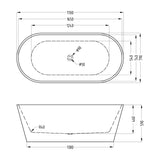 glasvilla Freistehende Badewanne Acryl Oval Acryl-Standbadewanne inkl. Pop Up Ablaufgarnitur Weiß