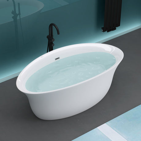 glasvilla Freistehende Badewanne Acryl Oval Acryl-Standbadewanne inkl. Pop Up Ablaufgarnitur Weiß