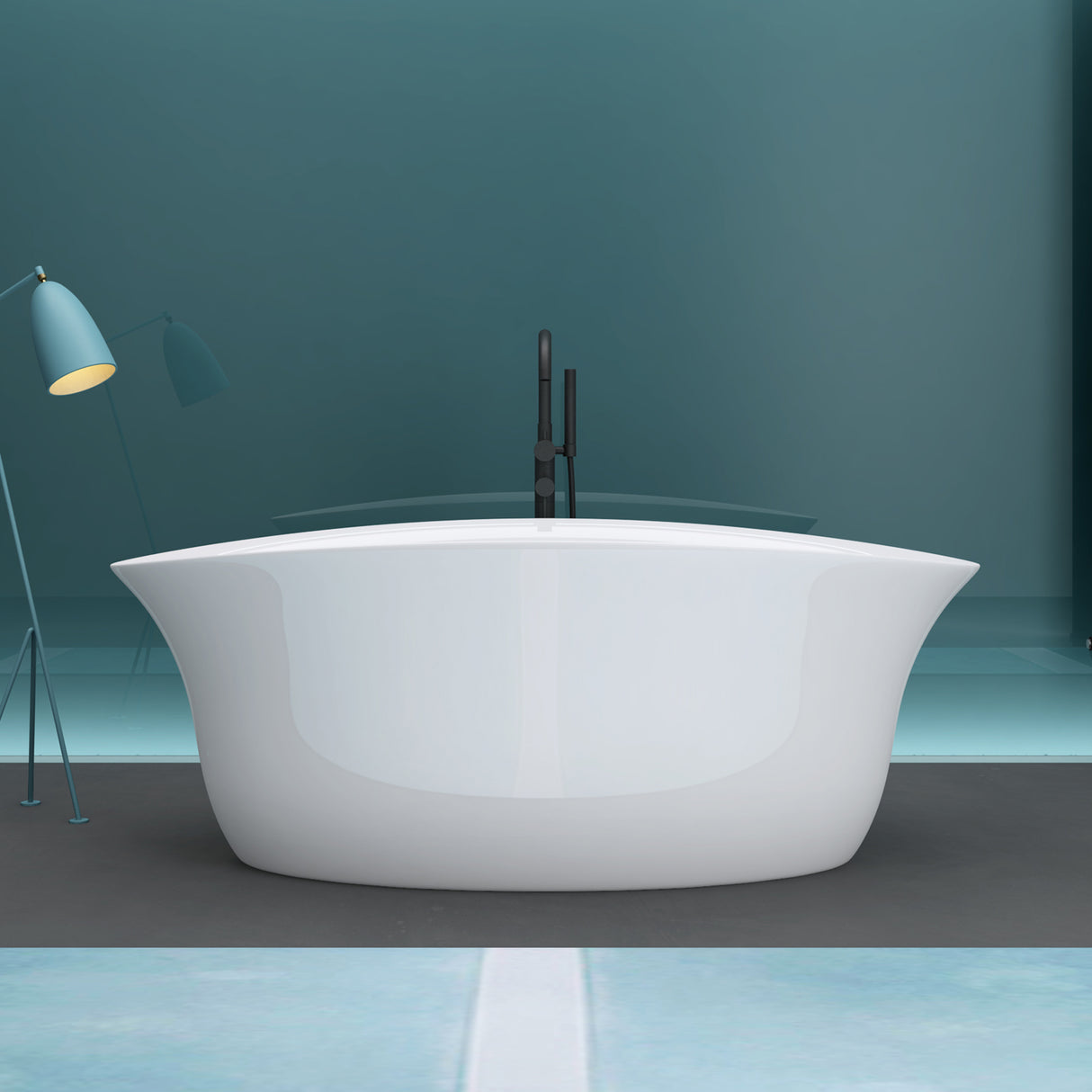 glasvilla Freistehende Badewanne Acryl Oval Acryl-Standbadewanne inkl. Pop Up Ablaufgarnitur Weiß