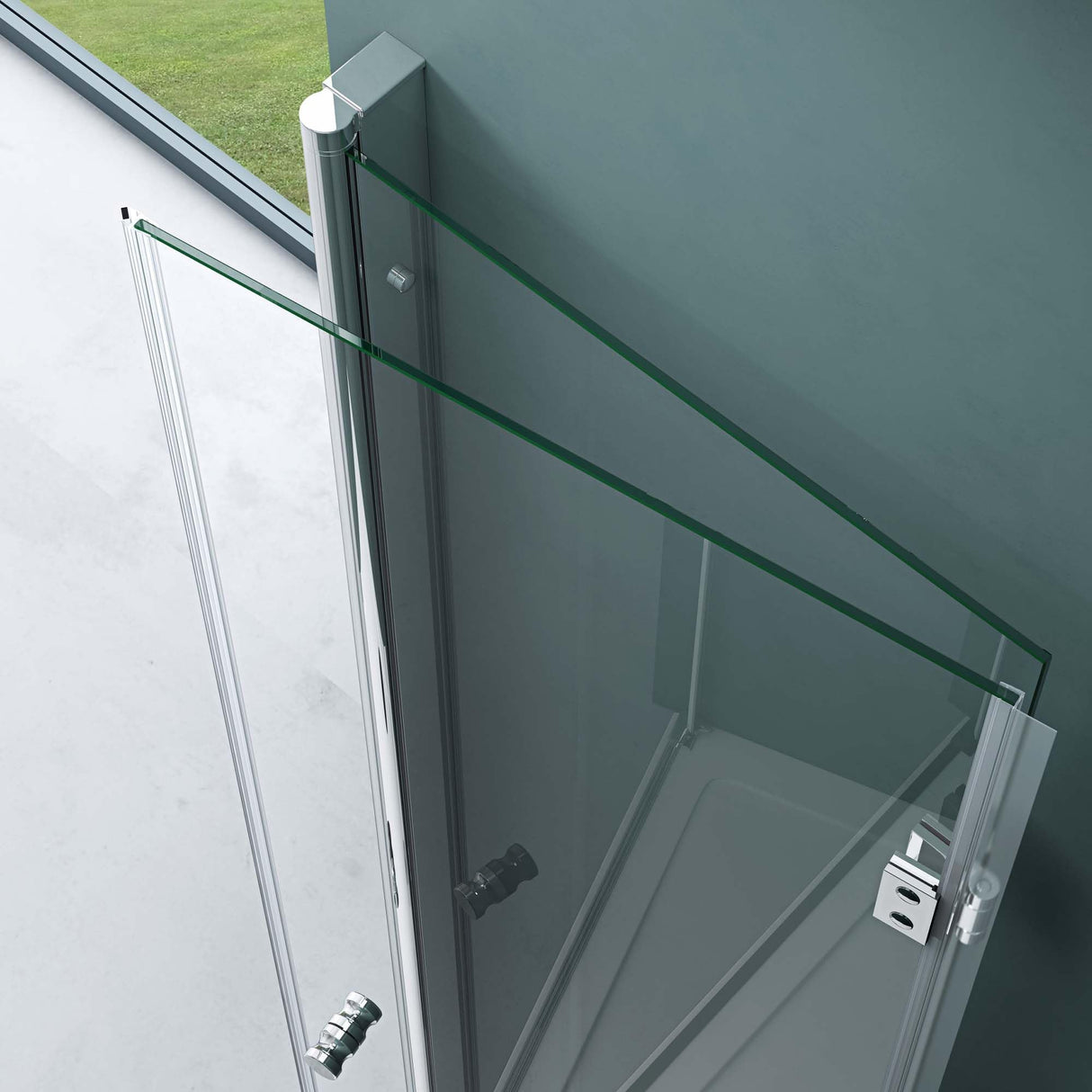 glasvilla Duschtür Nischentür dusche Duschabtrennung Duschkabine mit Drehfalttür ESG-Sicherheitsglas inkl. NANO-Beschichtung in Klarglas und Teilsatiniert Teramo26K+MS