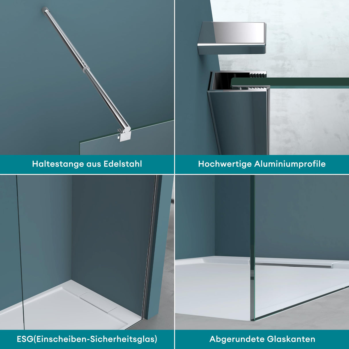 glasvilla Duschwand für Dusche Duschabtrennung Walk-In ESG-Sicherheitsglas 8mm NANO Glas BRAM1 & BRAM3 Bremen1K