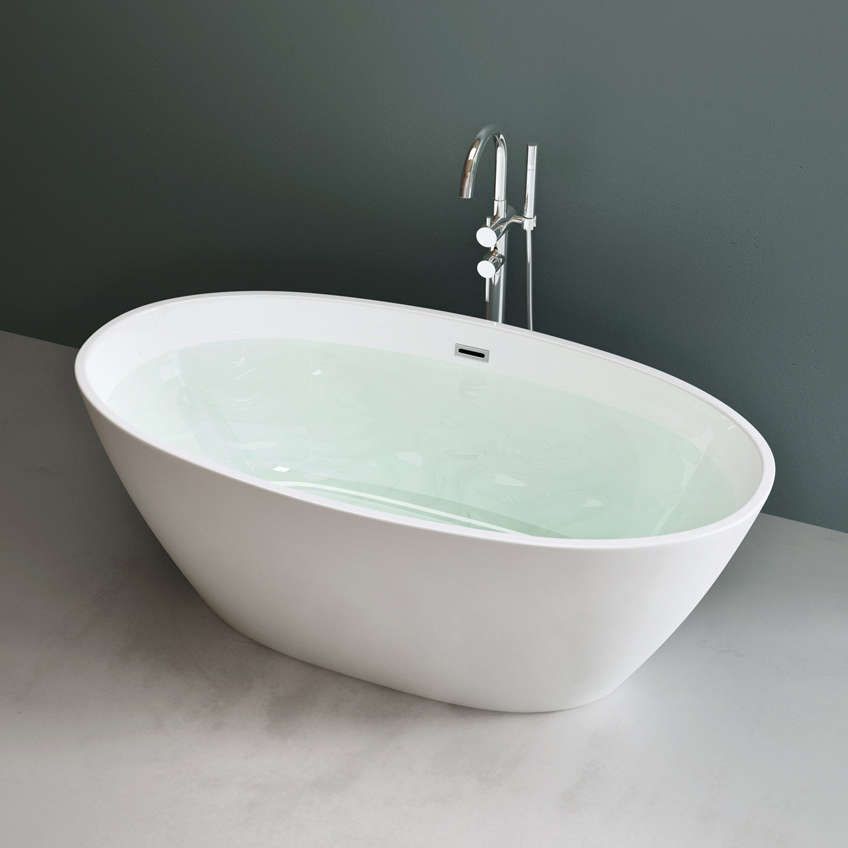 glasvilla Freistehende Badewanne Acryl Oval Acryl-Standbadewanne inkl. Pop Up Ablaufgarnitur Weiß