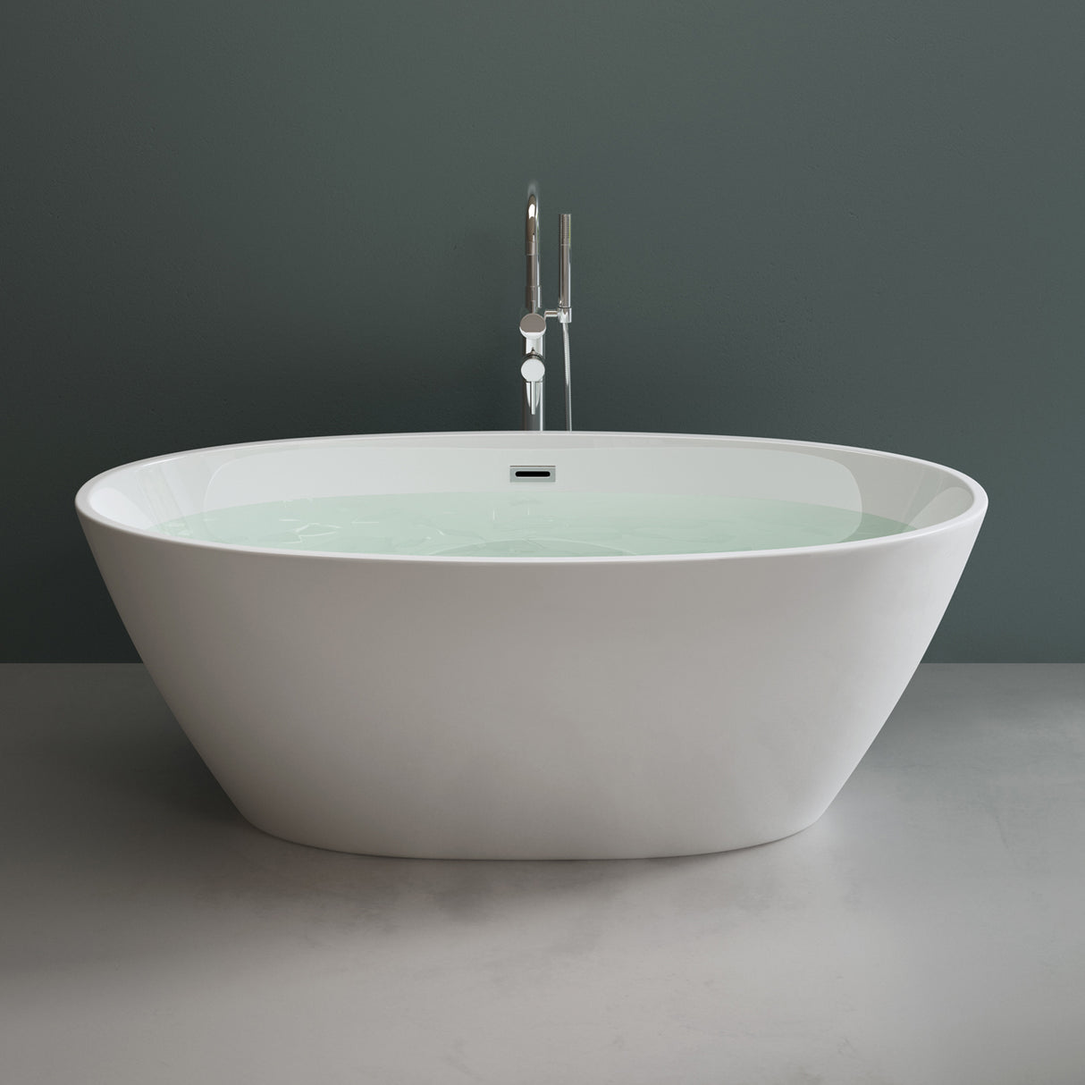 glasvilla Freistehende Badewanne Acryl Oval Acryl-Standbadewanne inkl. Pop Up Ablaufgarnitur Weiß