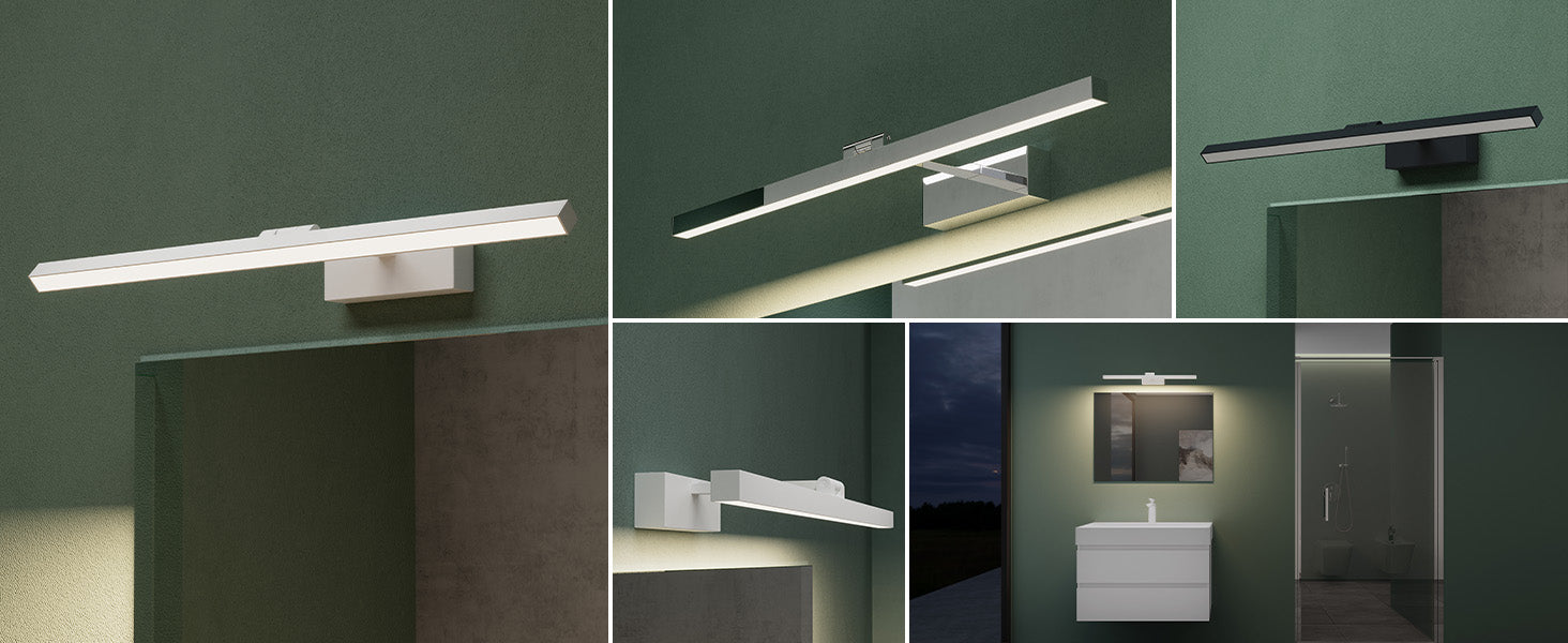 Glasvilla Design – Lámpara LED para espejo de baño 9W, orientable 180°, iluminación natural (40 / 60 cm)