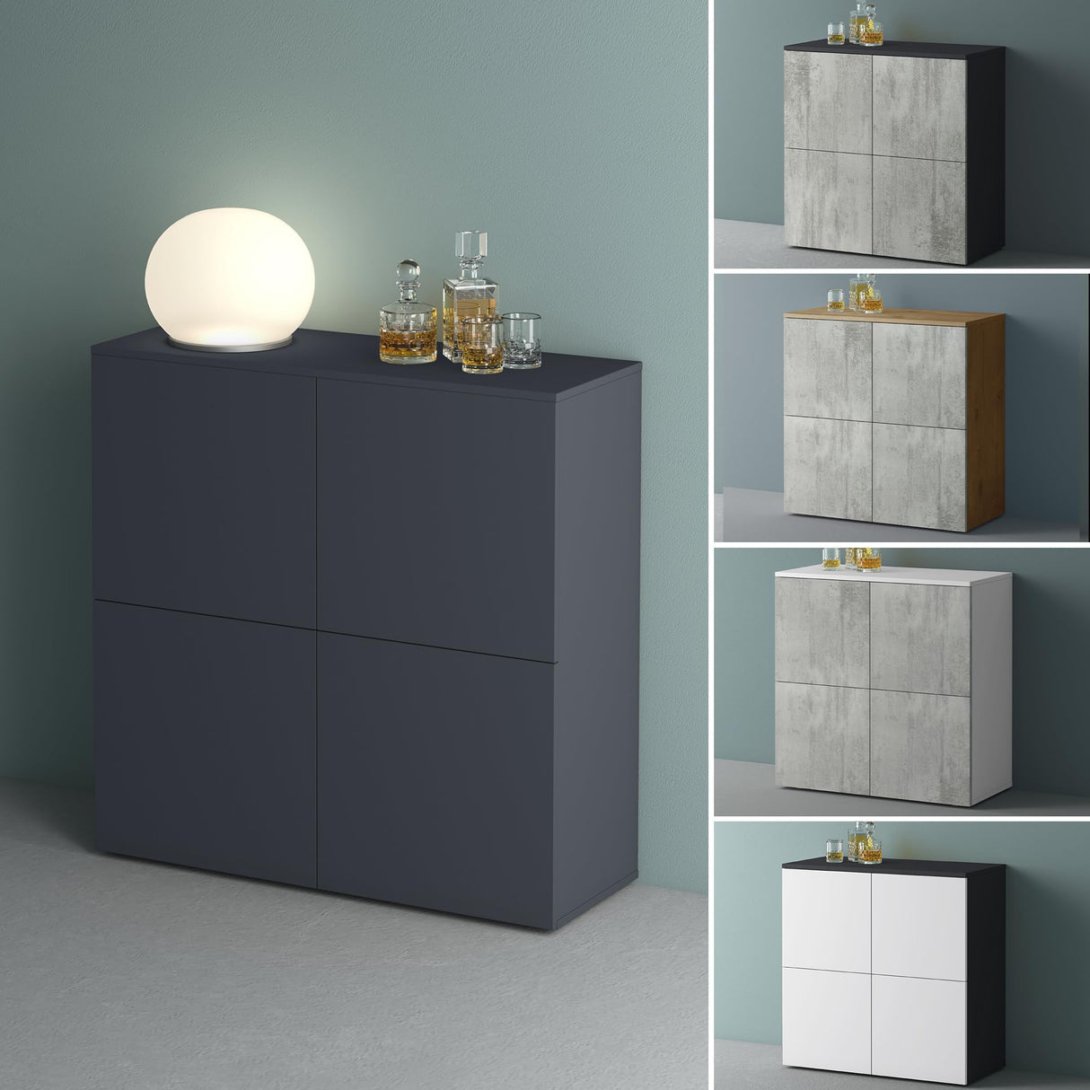 glasvilla Möbel Kommode Aufbewahrungsschrank mit 4 Türen Sideboard Schrank Mehrzweckschrank Schrank04