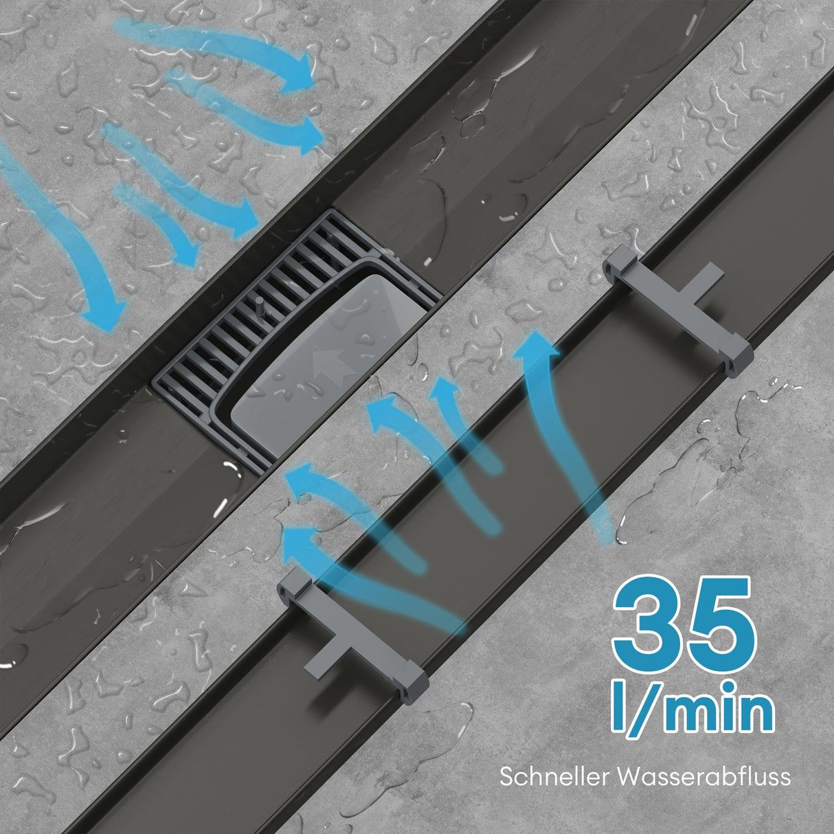 glasvilla Duschrinne Bodenablauf aus Edelstahl | Komplettset Ablaufrinne für Badezimmer | Befliesbar Wasserabfluss 35L/min | Haarsieb KE110