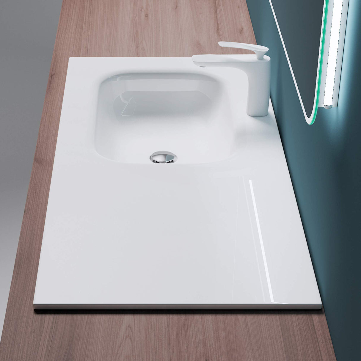 glasvilla Waschbecken Einbauwaschbecken Mineralguss Waschtisch Waschplatz große Ablagefläche rechteckig Col04