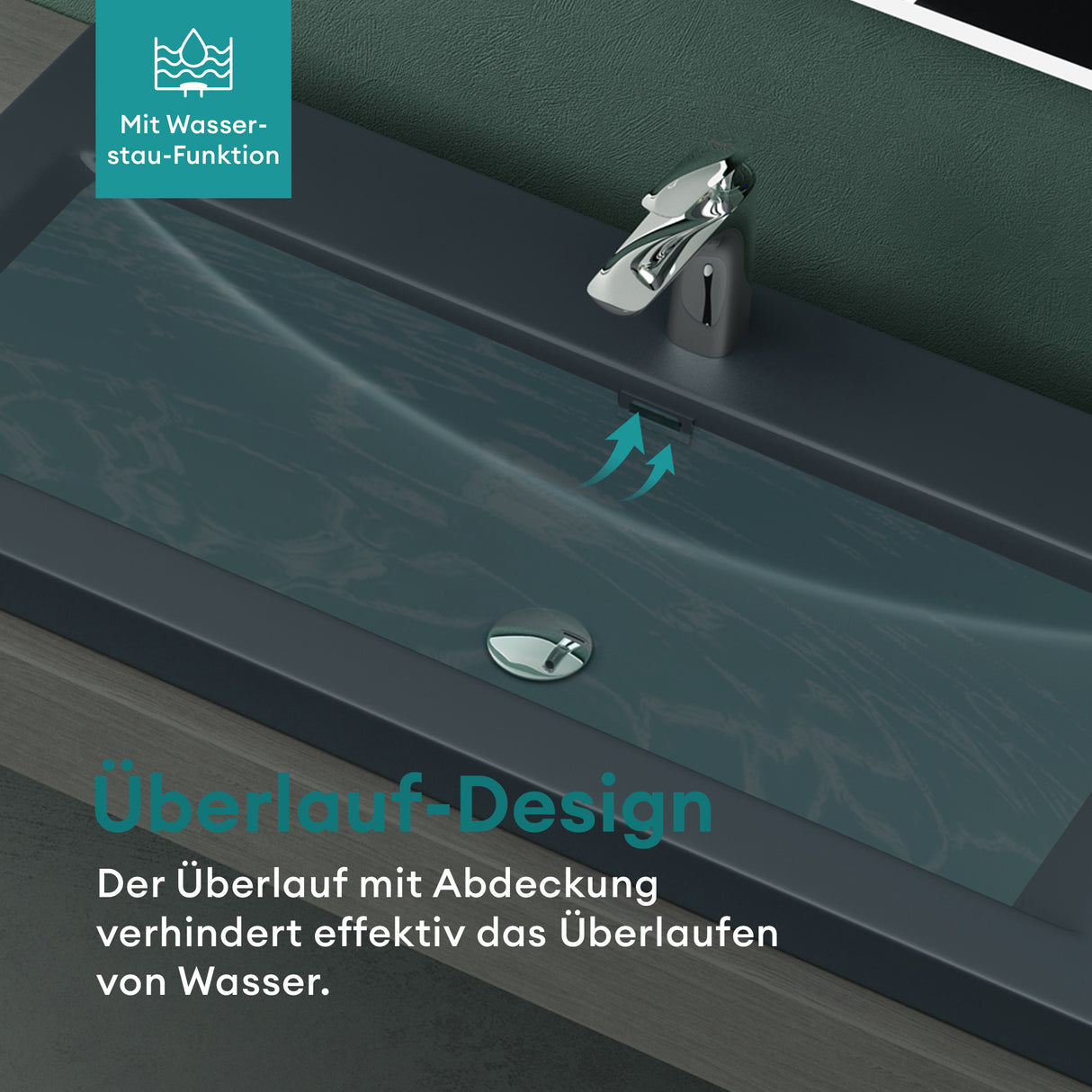 glasvilla Waschbecken Einbauwaschbecken Waschschale Waschtisch Mineralguss Rechteckig 1 Armaturenloch Überlauf-Funktion Col01