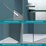 glasvilla Duschwand für Dusche Duschabtrennung Walk-In ESG-Sicherheitsglas 8mm NANO Glas BRAM1 & BRAM3 Bremen1K