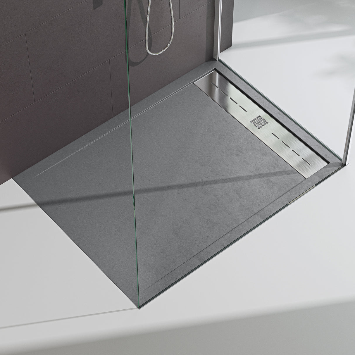 glasvilla Duschwanne Duschtasse für Duschkabine flach Rechteckig Beton-Grau aus hochwertigem Mineralguss Corvus