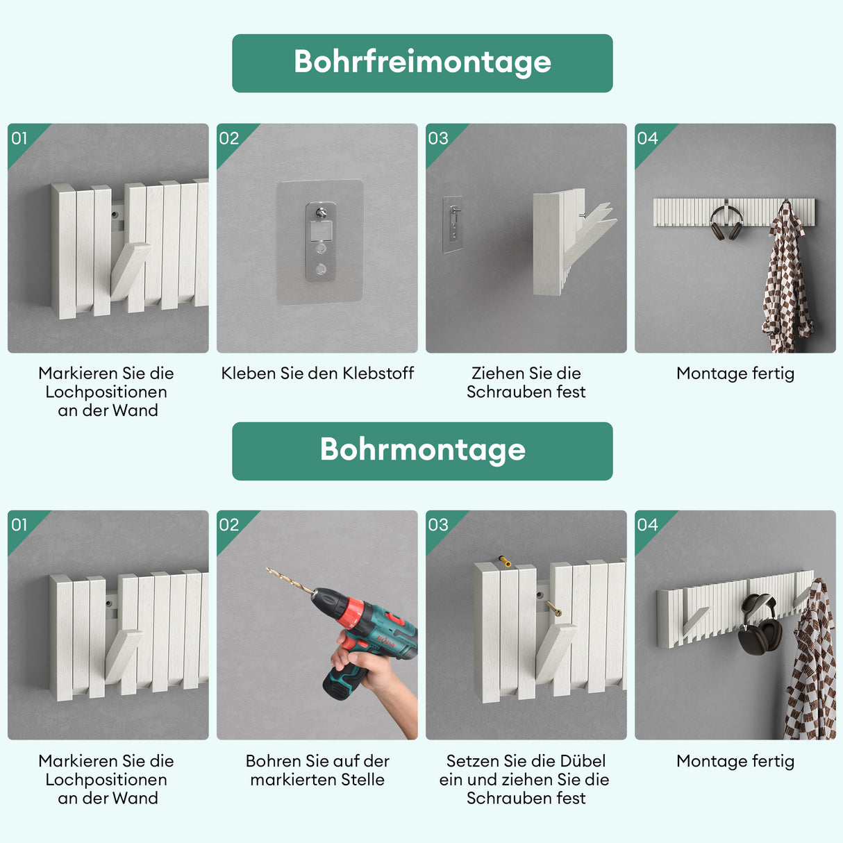 Glasvilla Design – Perchero de pared de madera con 7 ganchos magnéticos abatibles Twigro-01